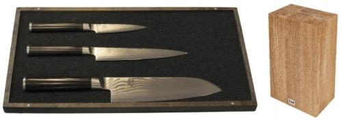 Coffret de 3 couteaux japonais Kai Shun Classic Damas (office-utilitaire-santoku) + Bloc de rangement Kai